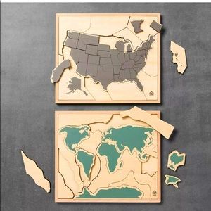 Hearth & Hand Magnolia Wood Puzzles USA and World Puzzle Set of 2